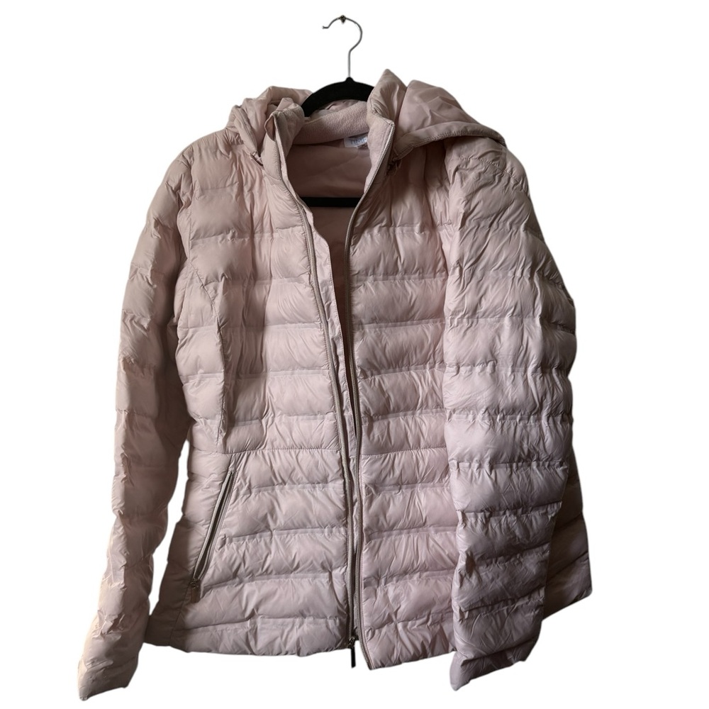 Time and Tru Pink Puffer Jacket with Hood and Quilted Design